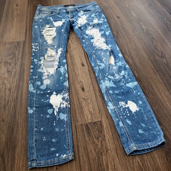 💙 DaVinci Vintage Y2K Low Rise Distressed Size 30 Bleach Splattered Denim Jeans - Picture 6 of 8